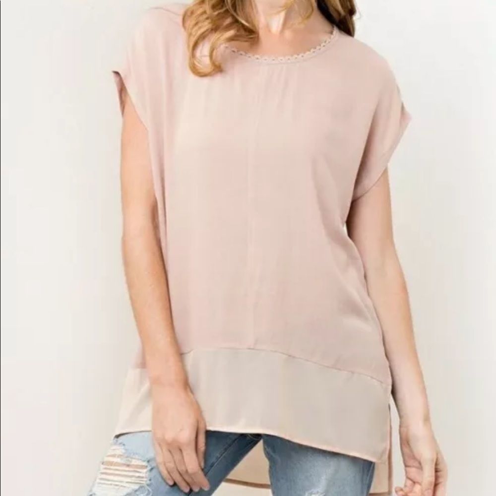 NEW Kori America Peony Pink Sheer Hi Low Top